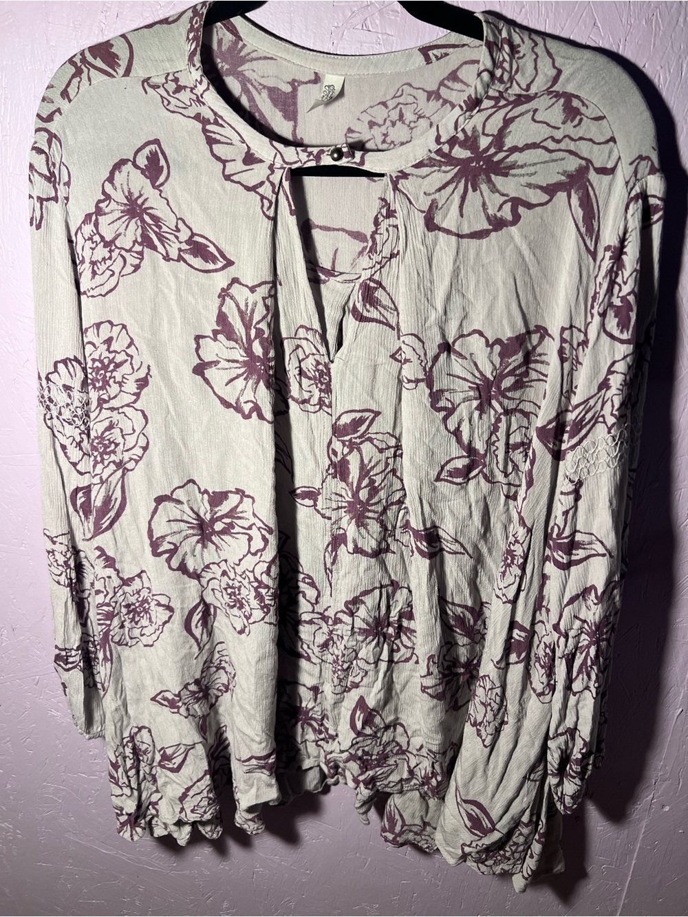 Free people Women’s Floral Keyhole Blouse in Light Cream and Mauve